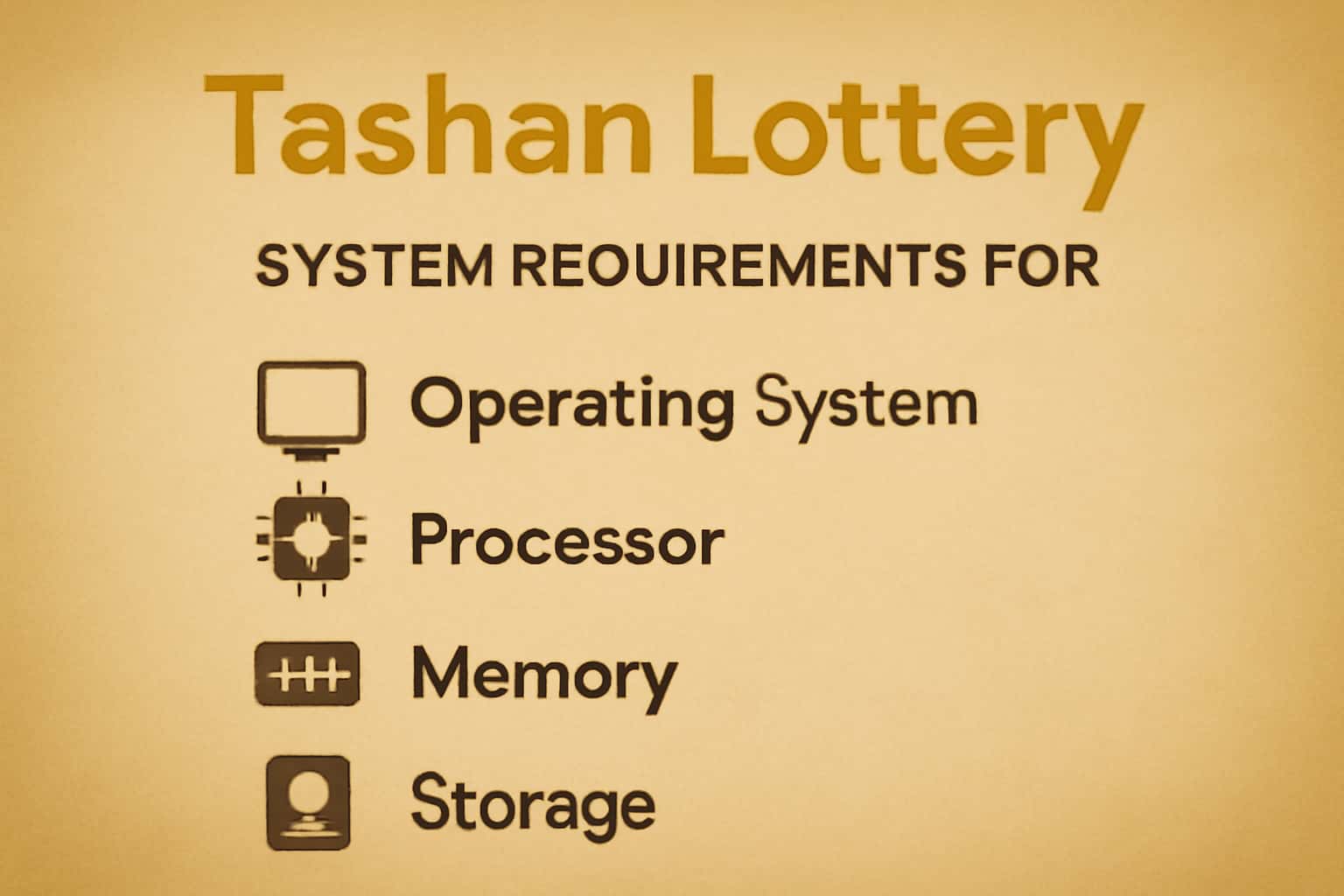 Informational scene about the System Requirements for Tashan Lottery.